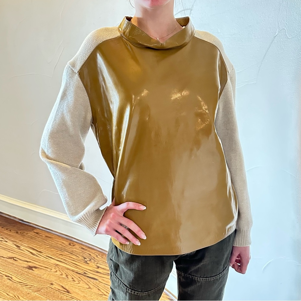 MARNI Long Sleeve Leather Panel Wool Sweater🌸